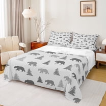 Manfei Wildlife Animal Bear Twin Sheet Sets,Tropical Botanical Pine Twin Fitted Sheet,Rustic Western Farmhouse Flat Sheet For Boys,Ultra Soft Home Decor,3 Pieces