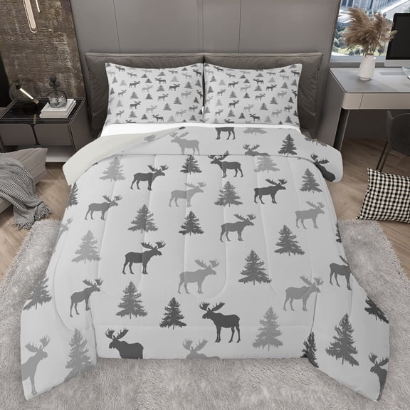 Manfei Wildlife Animal Deer Bedding Comforter Set,Tropical Botanical Pine Twin Comforter Sets,Country Farmhouse Lodge Bedding Set For Boys,Ultra Soft Home Decor Reversible,2 Pieces