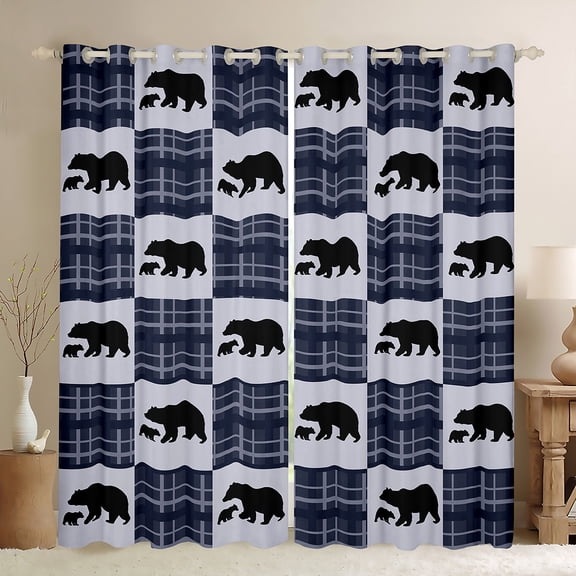 Manfei Wildlife Bear Child Curtains Pack of 2 (42x84 Each), Farmhouse Lodge Cabin Curtains Blackout, Vintage Rustic Plaid Bedroom Curtains, Window Curtains Home Decor