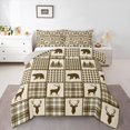 thumbnail image 1 of Manfei Wildlife Bear Grid Full Size Comforter Sets,Brown Check Pine Bedding Comforter Set,Light Gray Reversible,3pcs,1 Comforter and 2 Pillowcases, 1 of 7