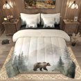 thumbnail image 1 of Homewish Wildlife Bear Print Bedding Comforter Set 7 Pieces, Jungle Pine Tree Plant Full Bedding Set, Countryside Animal Reversible Fitted Sheet Flat Sheet, Lightweight Room Decor, 1 of 7