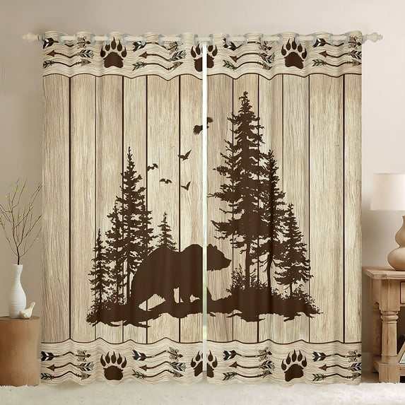 Homewish Wildlife Bear Print Black Out Curtains, Western Hippie Aztec Curtains Pack of 2 (42x63 Each), Countryside Animal Bedroom Curtains, Black Out Curtains Decor