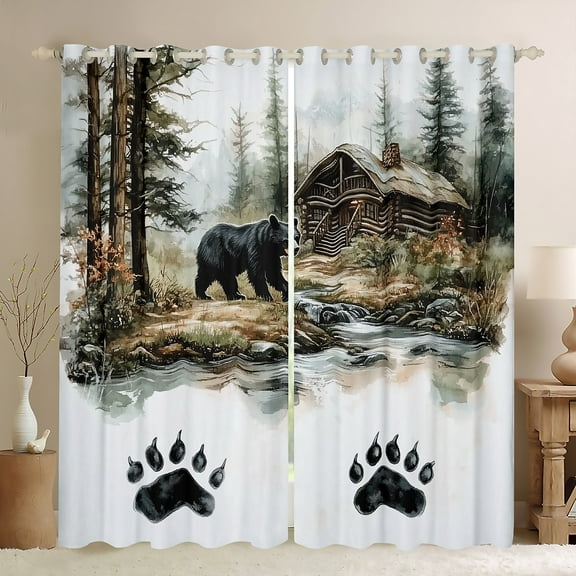 Manfei Wildlife Bear Print Curtains Pack of 2 (42x84 Each) for Child, Jungle Animal Curtains Blackout, Rustic Cabin Bedroom Curtains, Curtains and Drapes Bedroom Decor