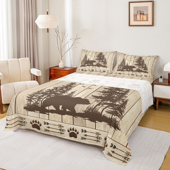 Homewish Wildlife Bear Print Queen Sheet Sets, Western Hippie Aztec Fitted and Flat Sheet, Countryside Animal Breathable Home Decor, 4-Piece