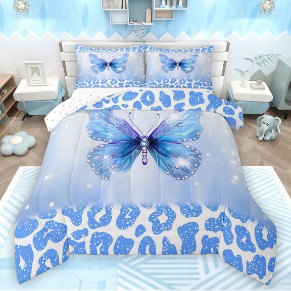 Manfei Cheetah Hide Queen Comforter Set,Safari Leopard,Butterfly,3-Piece