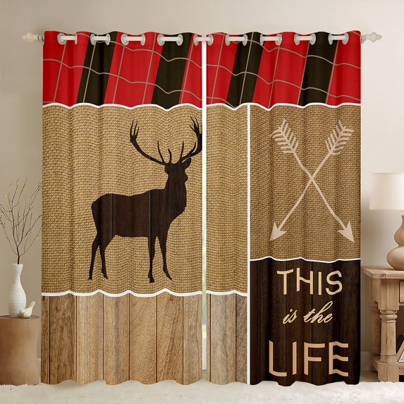 Manfei Wildlife Deer Kids Curtains Pack of 2 (42x84 Each), Vintage Western Lake House Curtains Blackout, Rustic Theme Bedroom Curtains, Curtains and Drapes Room Decor