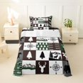 thumbnail image 1 of Manfei Wildlife Grid Patch Twin Sheets,Pine Wood Plaid Bedding,Green Brown,3-Piece,1 Fitted Sheet and 1 Pillowcase, 1 of 6