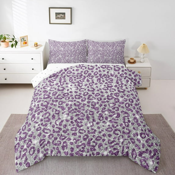 Manfei Wildlife Leopard 3-Piece Full Size Comforter Sets,Animal Print Bedding Comforter Set,Sequin Print Lightweight Bedding Sets,Microfiber Abstract Bedroom Decorative,Reversible