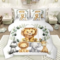 Manfei Wildlife Lions 7-Piece Twin Bedding Sets,Jungle Zebra Lions Bedding Comforter Set,Kawaii Elephant Giraffe Sheet Sets For Men Women,Super Cozy Room Decor Reversible