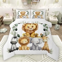 Manfei Wildlife Lions Bedding Comforter Set,Jungle Zebra Lions Twin Comforter Sets,Kawaii Elephant Giraffe Bedding Set For Men Women,Super Cozy Room Decor Reversible,2pcs