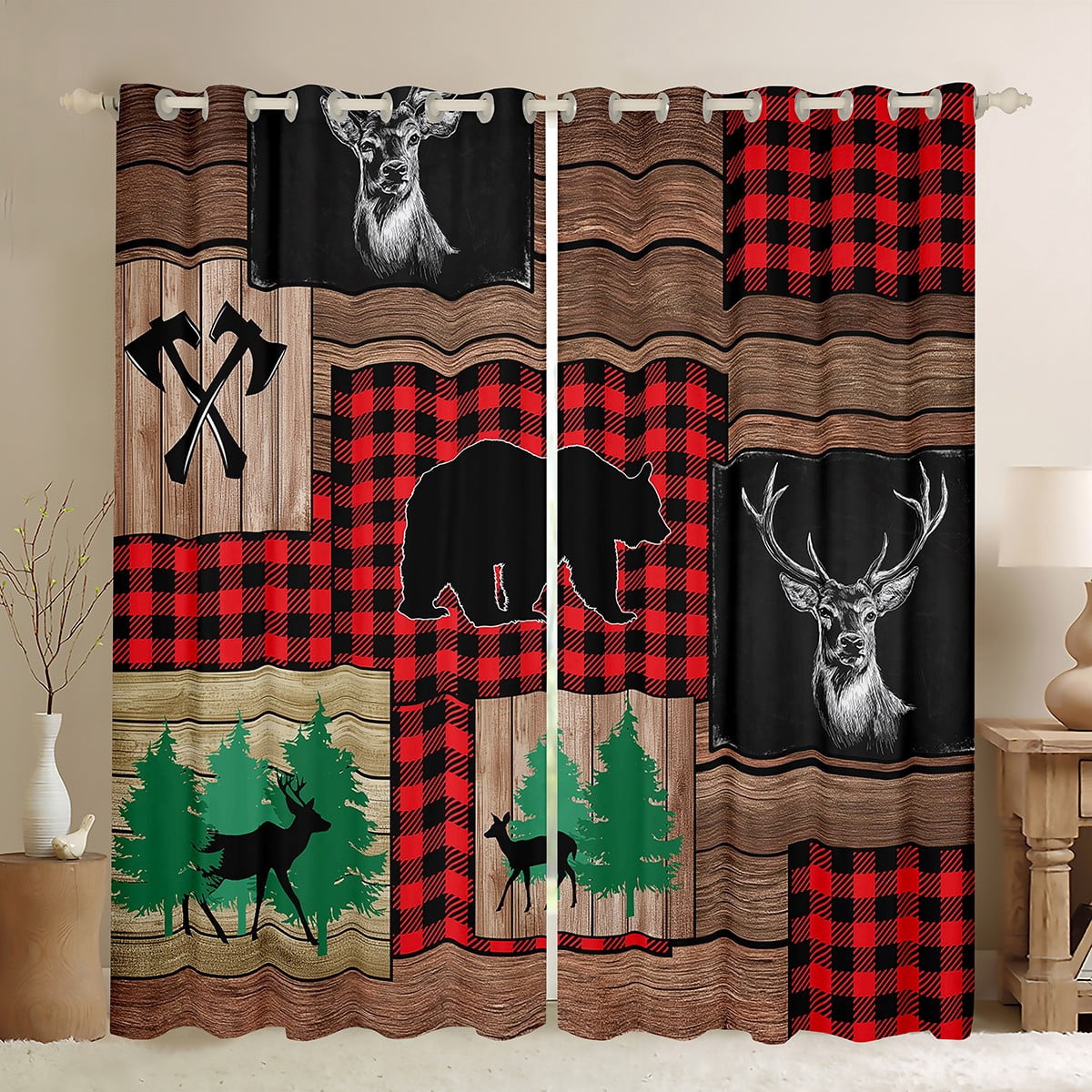 Manfei Wildlife Moose Bear Black Out Curtains for Men, Rustic Farmhouse ...
