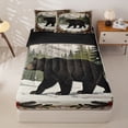 thumbnail image 1 of Manfei Winter Bear Zipper Twin Comforter Sets with Fitted Sheet and 2 Pillowcases,Wild Woodland Print Zipper Bedding Set,Green,Black Reversible,4pcs, 1 of 8