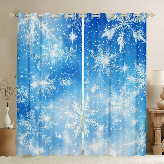 Manfei Winter Blue Snowflake Black Out Curtains for Kids, Dreamy Fairy Tale Curtains Pack of 2 (42x63 Each), Happy Christmas Bedroom Curtains, Living Room Curtains Decor