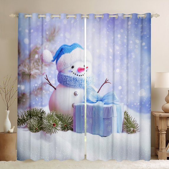 Manfei Winter Blue Snowman Curtains Pack of 2 (42x84 Each), Merry Christmas Curtains Blackout, Western Festival Holiday Bedroom Curtains, Window Curtains Home Decor