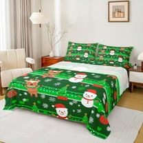 Manfei Winter Cute Snowman Twin Sheet Sets for Kids, Merry Christmas Twin Fitted Sheet, Kawaii Deer Animal Flat Sheet, Lightweight Room Decor, 3-Piece