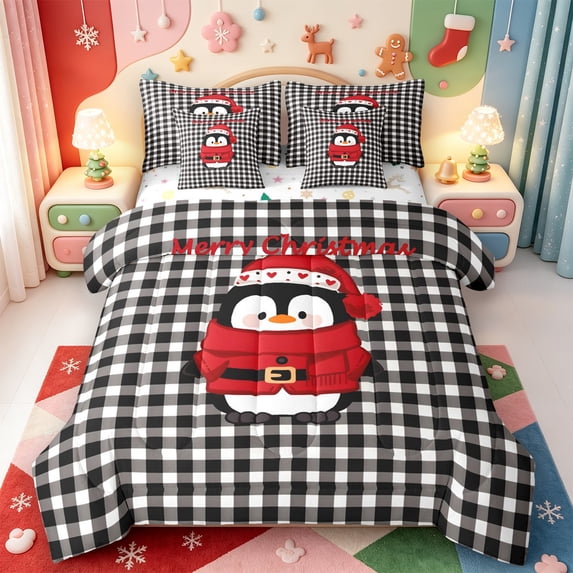 Manfei Winter Holiday 7-Piece King Bedding,Farmhouse Rustic Christmas King Bed in a Bag,Xmas Reversible