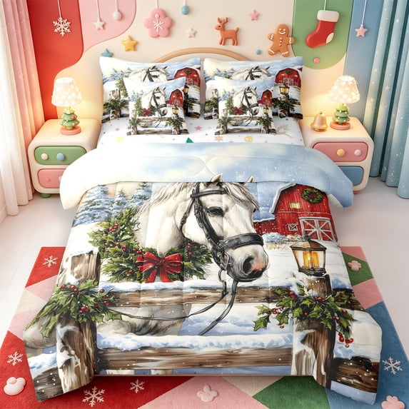 Manfei Winter Holiday 7-Piece King Bedding,Festive Christmas Snowman King Bed in a Bag,Xmas Reversible