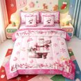 thumbnail image 1 of Manfei Winter Holiday 7-Piece Twin Bedding,Golden Xmas Pink Christmas Bedding Comforter Set,Pink Reversible, 1 of 7