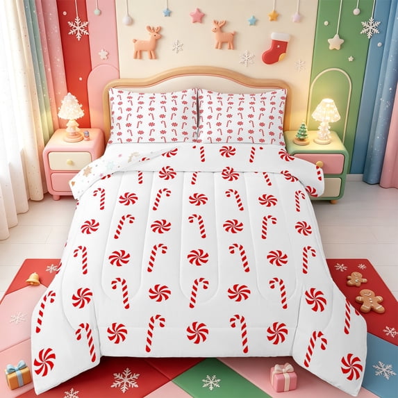 Manfei Winter Holiday Full Size Comforter Sets,Vintage Christmas Santa Claus Bedding Comforter Set,Xmas Reversible,3-Piece,1 Comforter and 2 Pillowcases