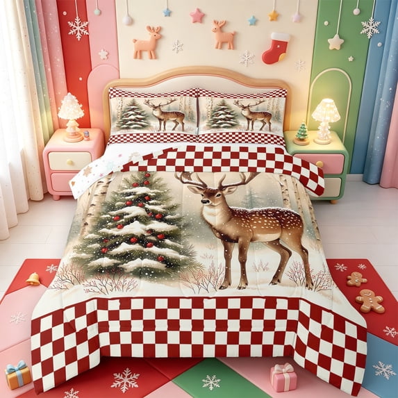 Manfei Winter Holiday Queen Comforter Set,Farmhouse Christmas Santa Claus Comforter Sets Queen,Xmas Reversible,3-Piece,1 Comforter and 2 Pillowcases