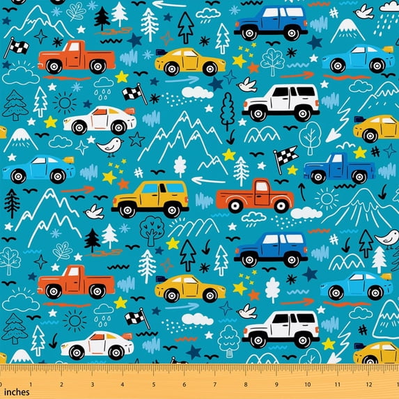 Cars Racing Food Manfei Winter Race Car Fabric by the Yard 1 Yard, Checkered Flag Home ...