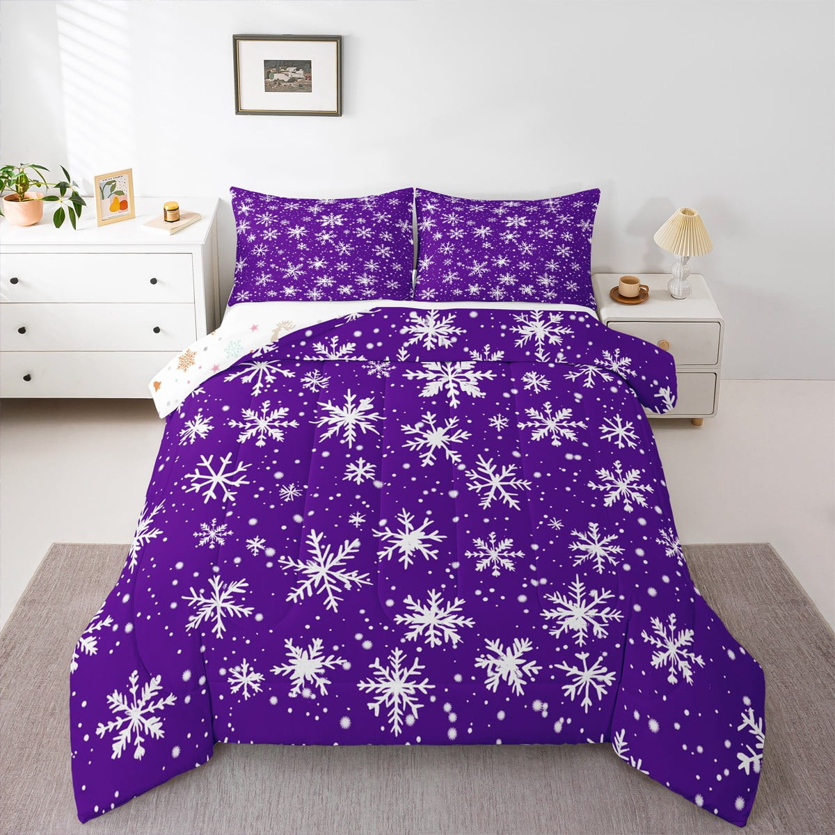 Manfei Winter Snowflake Print Full Size Comforter Sets, Christmas ...