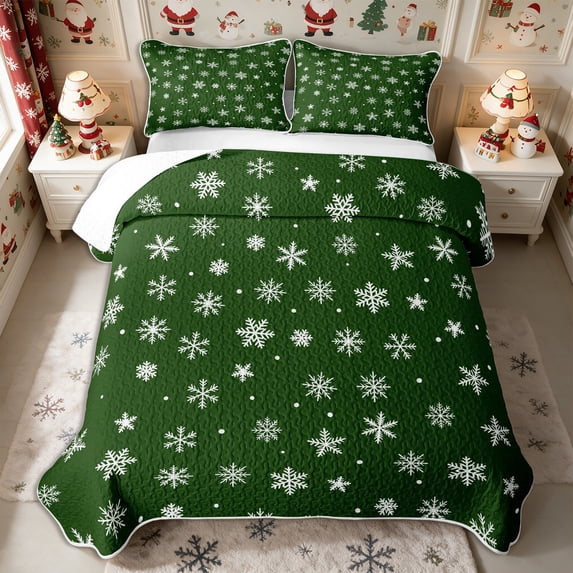 Manfei Winter Snowflake Quilt Full 3-Piece,Merry Christmas Full Bedspread Sets,1 Coverlet and 2 Pillowcases