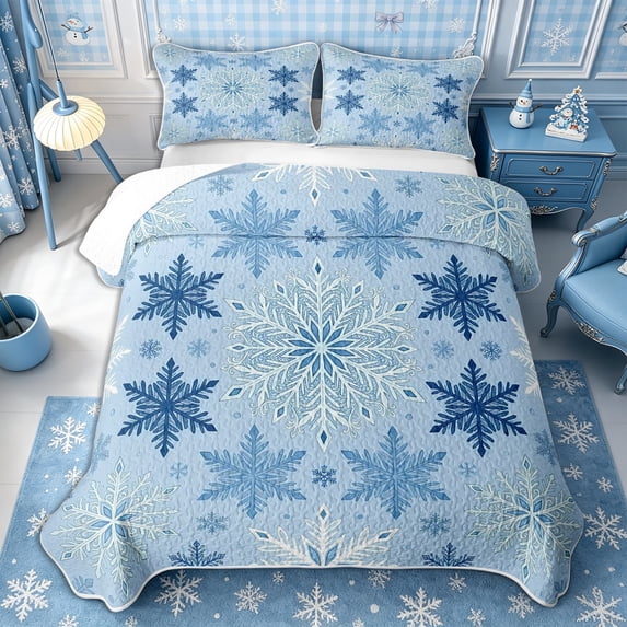 Manfei Winter Snowflake Quilt King 3 Pieces,Happy New Year King Coverlet Set,1 Bedspread and 2 Pillowcases