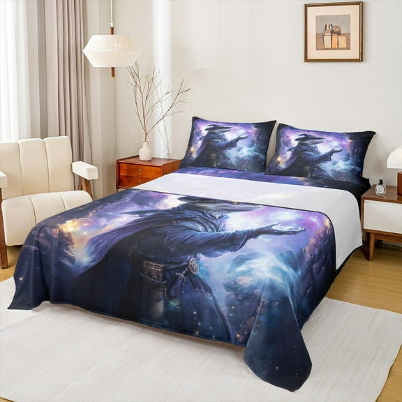 Manfei Witch Lizard Bed Sheets, Psychedelic Stars Galaxy King Sheets, Teens Boys Girls Kids Sheet Set, Ultra Soft Home Decor, 4-Piece
