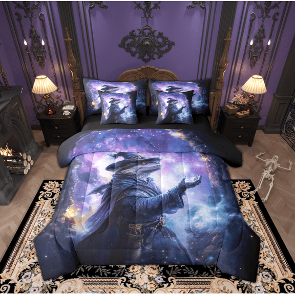Manfei Witch Lizard Twin Bedding Sets 7-Piece, Psychedelic Stars Galaxy Bedding Comforter Set, Teens Boys Girls Kids Reversible Sheet Sets, Ultra Soft Home Decor