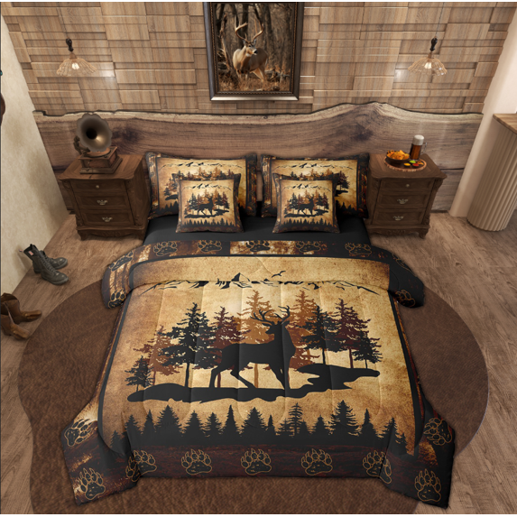 Manfei Wolf Print Bedding Sets King Size, Jungle Wildlife Bed in a Bag King size, Farmhouse Theme Reversible Comforter Sets with Sheets, Microfiber Bedroom Decor, 7 Pieces