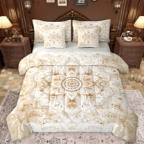 Manfei Women Retro Damask Twin Bedding Sets 7-Piece, Gold Bohemian Paisley Bedding Comforter Set, Mystic Western Flower Floral Reversible Sheet Sets, Super Cozy Room Decor