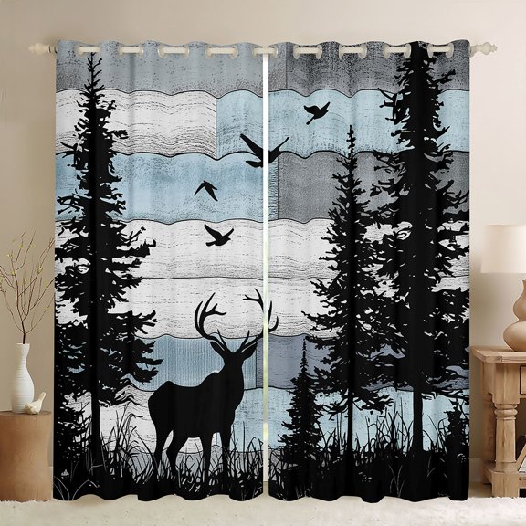Manfei Wooded Buck Blackout Curtains Set of 2 (52x84 Each),Rustic Farmhouse Cabin Curtain,Blue
