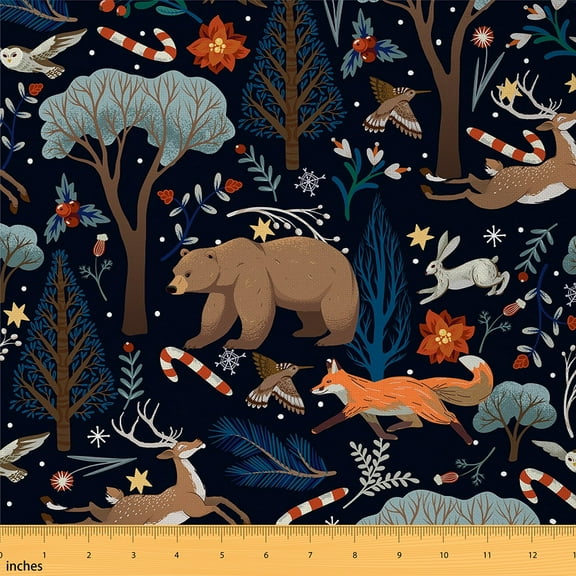 Manfei Woodland Animal Fabric by the Yard (1 Yard) for Kids Boys Girls, Bear Deer Fox DIY Fabric