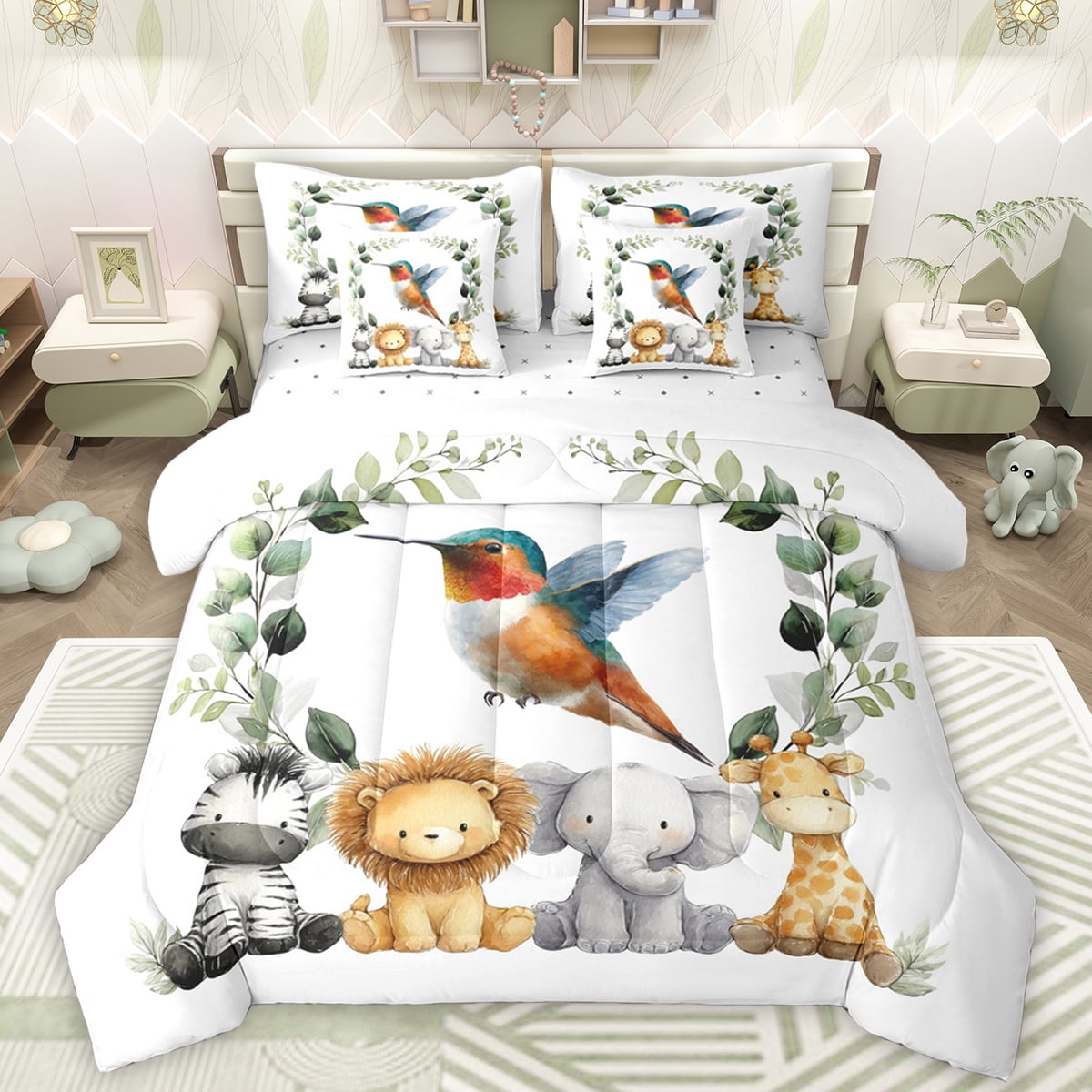 Manfei Woodland Animal Hummingbird 7-Piece Bedding Comforter Set,Zoo ...