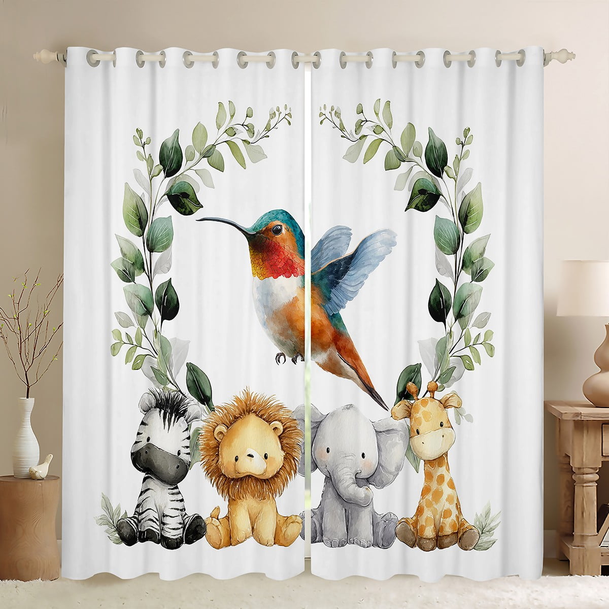 Manfei Woodland Animal Hummingbird Blackout Curtains Set of 2 (52x84 ...