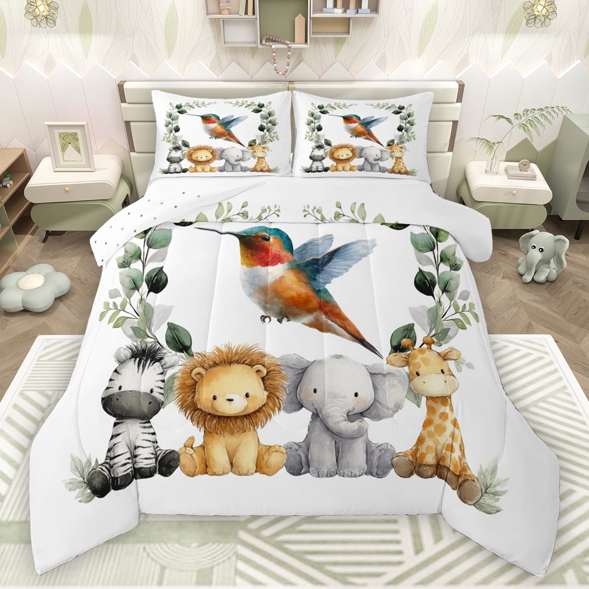 Manfei Woodland Animal Hummingbird Queen Comforter Set,Zoo Anmal ...