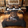 thumbnail image 1 of Manfei Woodland Animals King Bedding, Rustic Lion Sheep King Bed in a Bag, Dark Brown, Reversible, 7-Piece, 1 of 6