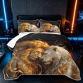 thumbnail image 1 of Manfei Woodland Animals Twin Quilt Set, Romantic Couple Lion Twin Coverlet Set, Black Brown, Black Reversible, 2 Pieces, 1 Bedspread and 1 Pillowcase, 1 of 7