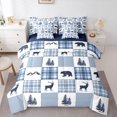 thumbnail image 1 of Manfei Woodland Bear Print 7-Piece Twin Bedding,Blue Check Pine Bedding Comforter Set,Navy Blue Reversible, 1 of 7
