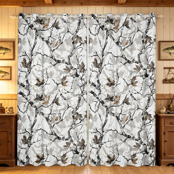 Manfei Woodland Branches Blackout Curtains, Countryside Forest Plant Window Curtains Pack of 2 (38x45 Each), White Gray