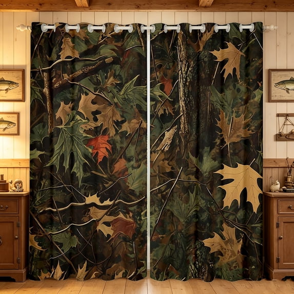 Manfei Woodland Branches Blackout Curtains, Forest Camouflage Window Curtains Pack of 2 (38x45 Each), Chocolate Brown