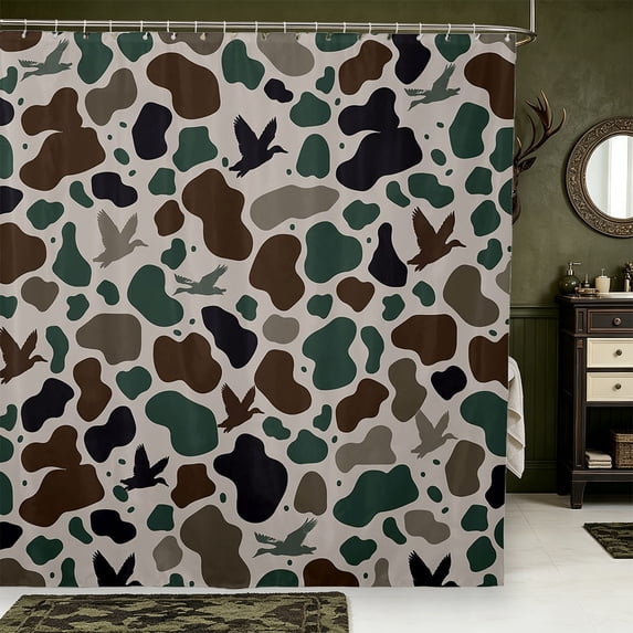Manfei Woodland Camo Pattern Shower Curtain 72Wx72L,Classic Rustic Farmhouse Camouflage Bathroom Curtain