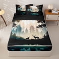 thumbnail image 1 of Manfei Woodland Deer Zipper Twin Comforter Sets with Fitted Sheet and 2 Pillowcases,Sunrise Lake Zipper Bedding Set,Black,Black Reversible,4pcs, 1 of 8