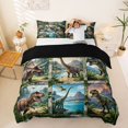 thumbnail image 1 of Manfei Woodland Dinosaur Wildlife Duvet Cover King,Retro Jungle King Bedding,Green Gray,Navy Blue Reversible,1 Duvet Cover and 2 Pillowcases, 1 of 6