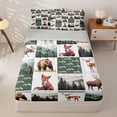 thumbnail image 1 of Manfei Woodland Fox Grid Zipper Twin Comforter Sets with Fitted Sheet and 2 Pillowcases,Green Check Pine Zipper Bedding Set,Light Gray Reversible,4pcs, 1 of 8