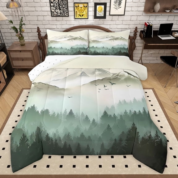 Manfei Woodland Jungle Plants 2pcs Bedding Comforter Set for Children Teens,Moutain Trees Twin Comforter Sets,Botanical Theme Breathable Bedding Set,Lightweight Room Decor,Reversible