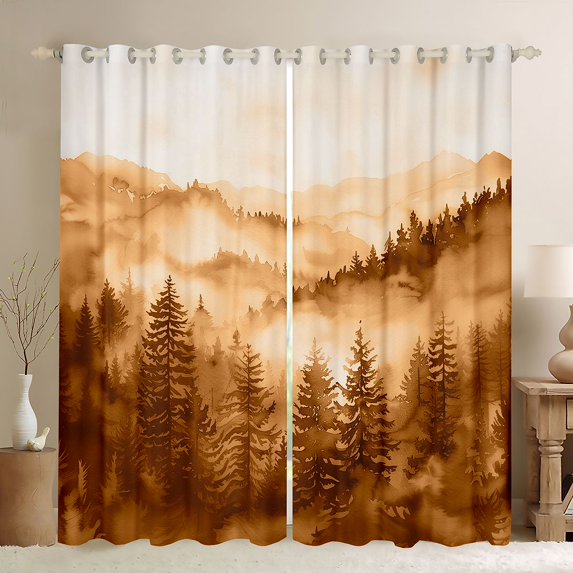 Manfei Woodland Jungle Plants Black Out Curtains for Children Teens,Moutain Trees Curtains Pack of 2 (42x63 Each),Botanical Theme Bedroom Curtains,Lightweight Room Decor