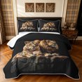 thumbnail image 1 of Manfei Woodland Lion Bed Spread Queen, Valentine's Day Animals Queen Coverlet Set, Black Brown, Black Reversible, 3-Piece, 1 Quilt and 2 Pillowcases, 1 of 7
