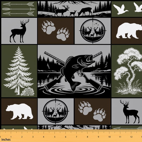 Text Tile Material Manfei Woodland Patchwork Fabric by the Yard 1 Yard, Fishing Bear Home ...